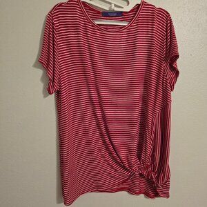Madeline L Red & White Striped Knotted Tee / Top / Blouse with Bat wing Sleeves